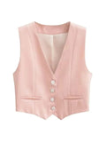 Olivia Button Cropped Sleeveless Chic Top - Fashion Pov