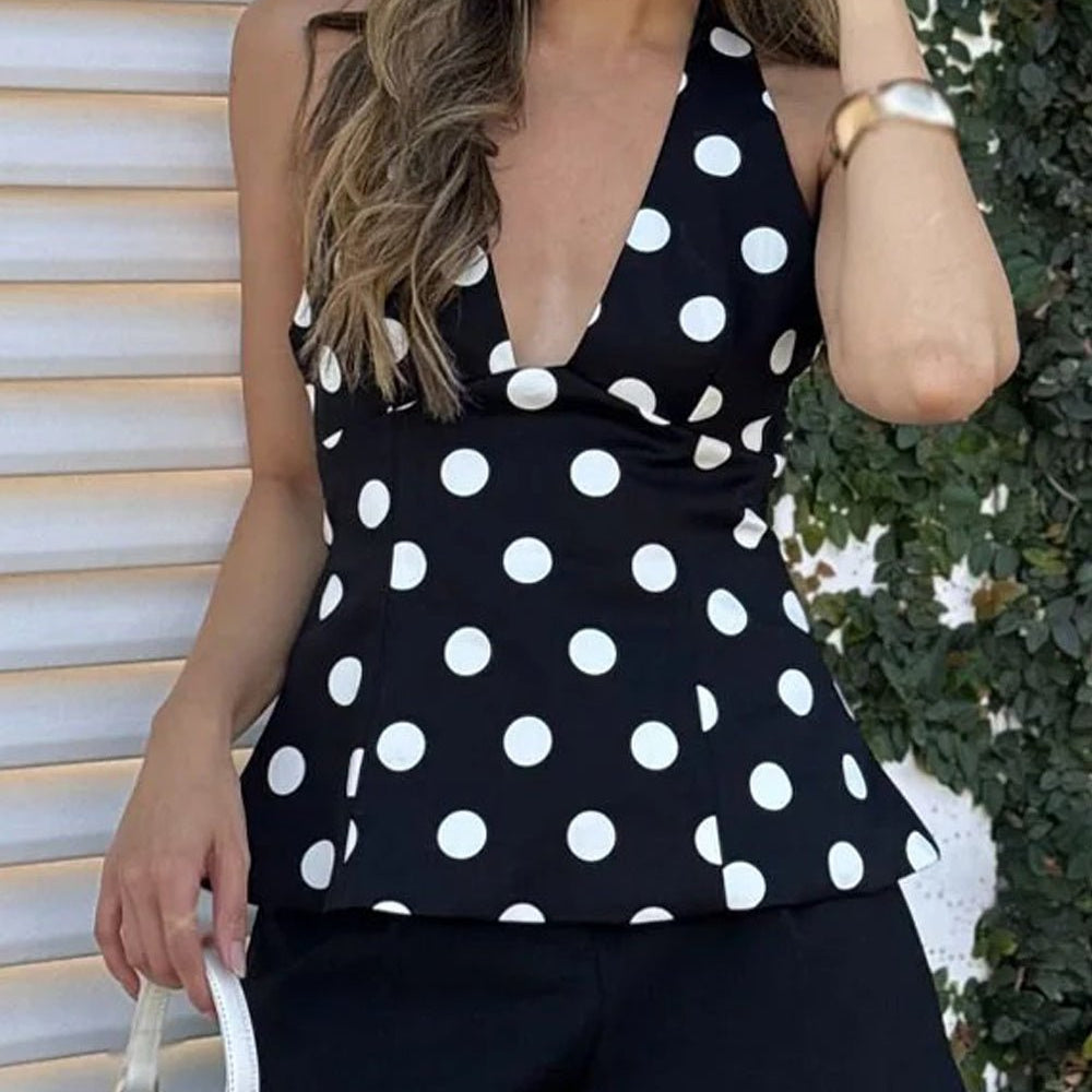 Ophelia Polka Dot Halter Blouse - Fashion Pov