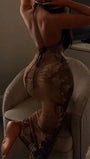 Oriana Floral Mesh Halter Maxi Dress - Fashion Pov