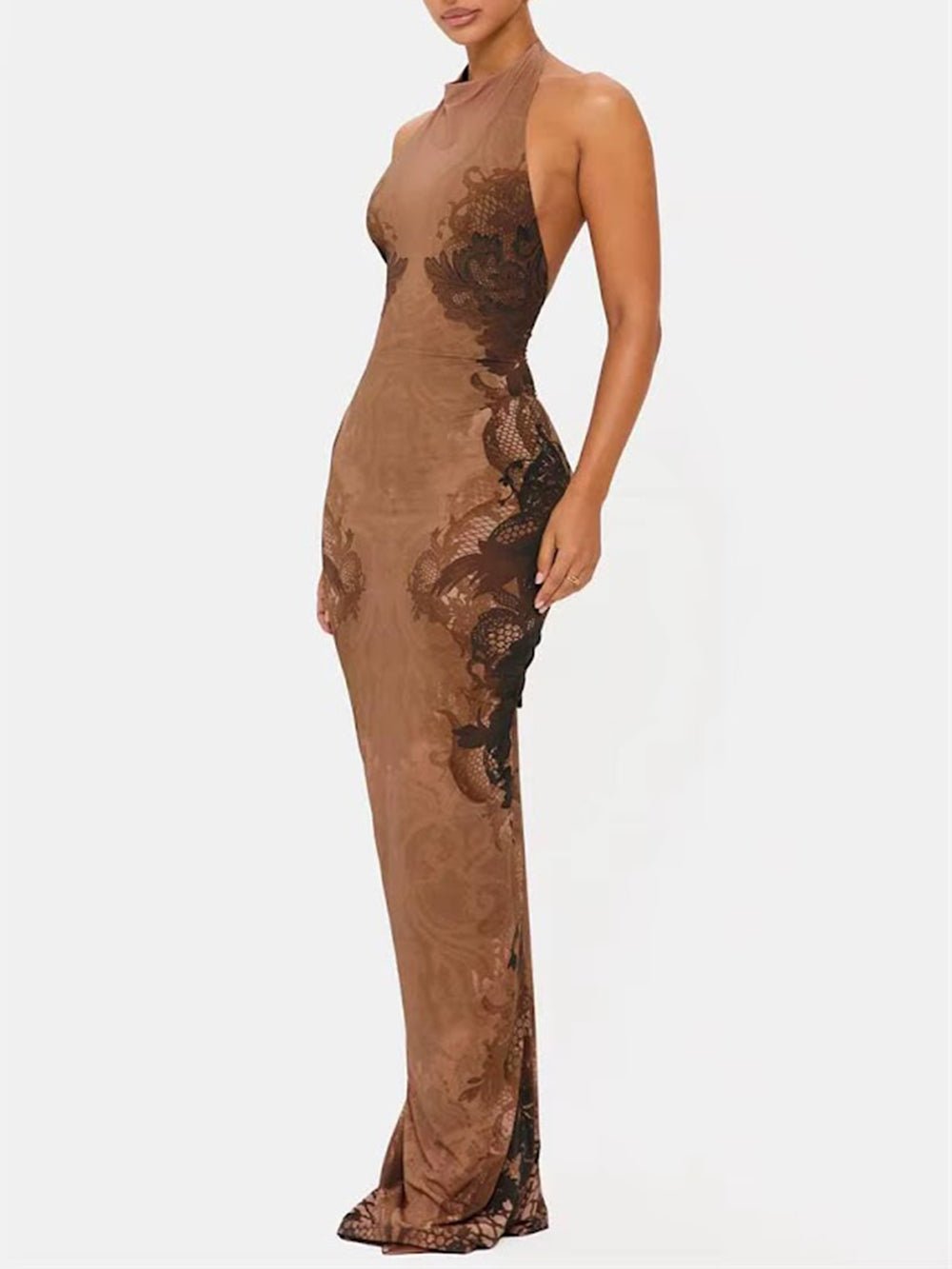 Oriana Floral Mesh Halter Maxi Dress - Fashion Pov