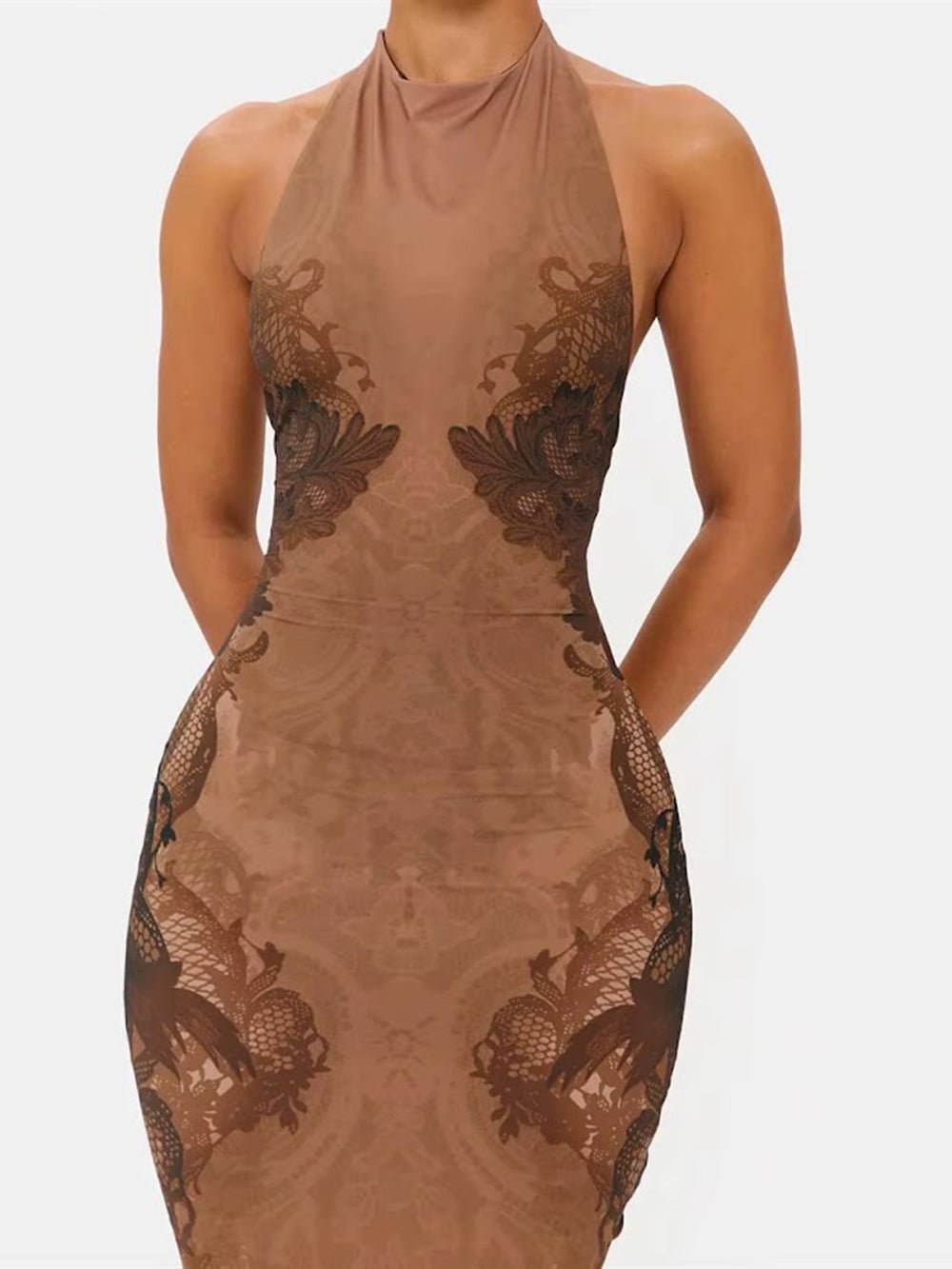 Oriana Floral Mesh Halter Maxi Dress - Fashion Pov