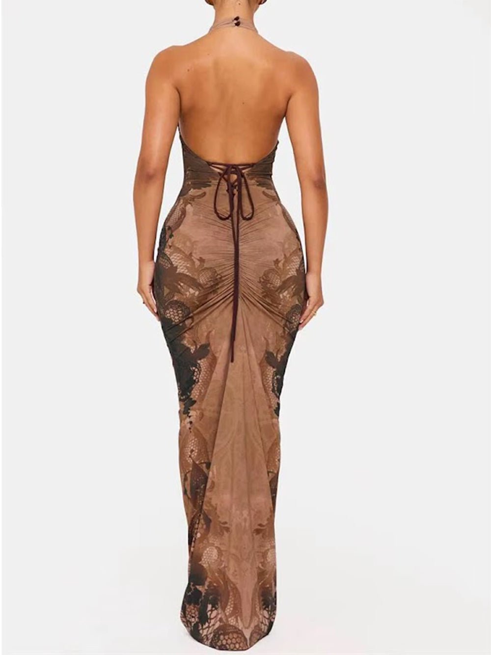 Oriana Floral Mesh Halter Maxi Dress - Fashion Pov