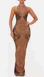 Oriana Floral Mesh Halter Maxi Dress - Fashion Pov