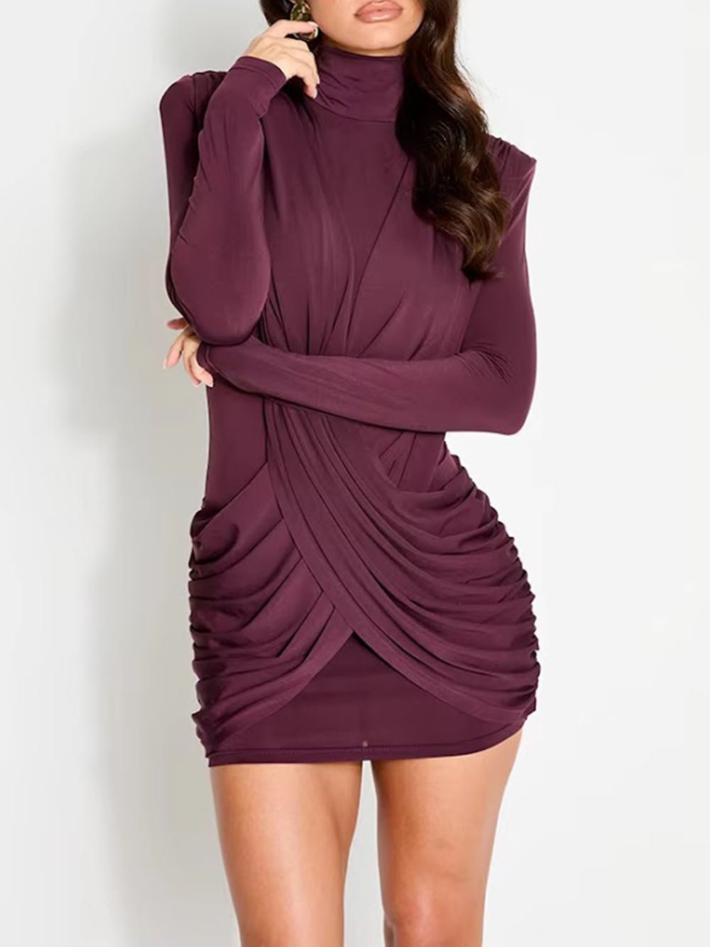 Petra Ruched Long Sleeve Mini Dress - Fashion Pov
