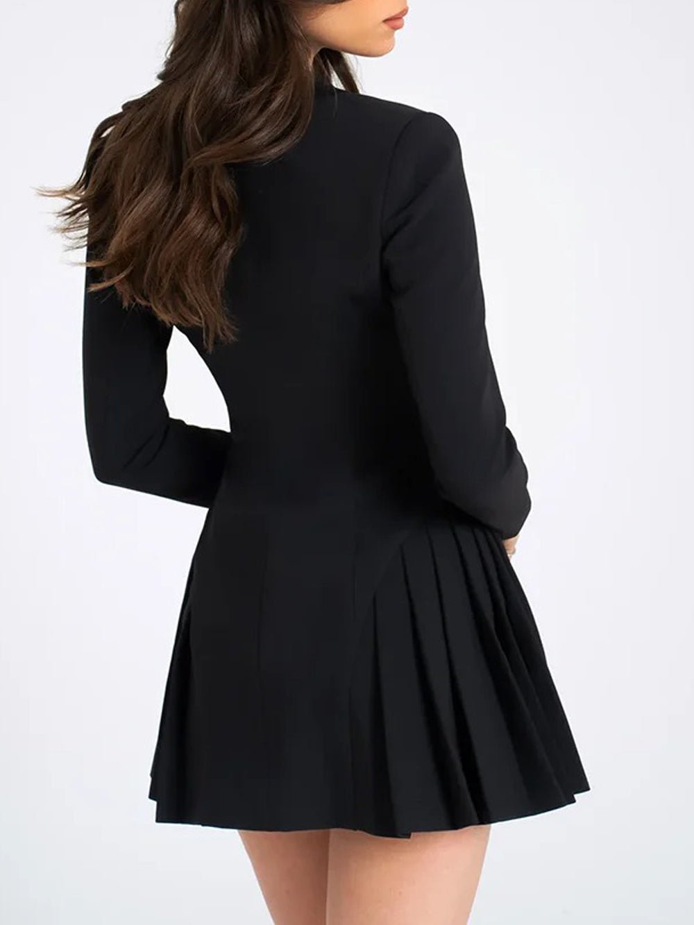 Plunging Neckline Pleated Mini Dress L / Black