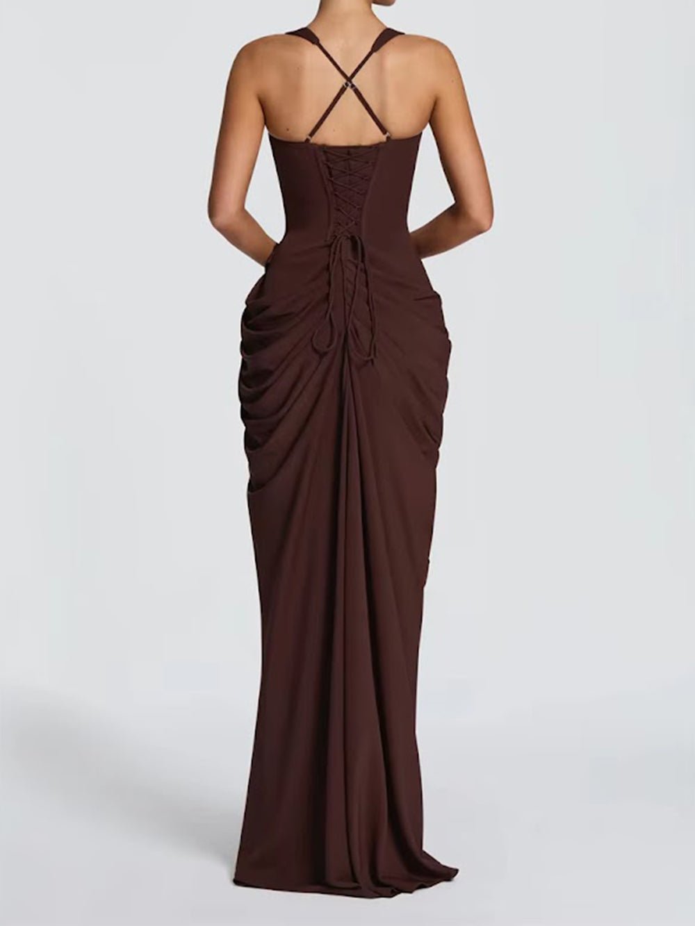 Romina Corset Ruched Slit Maxi Dress - Fashion Pov
