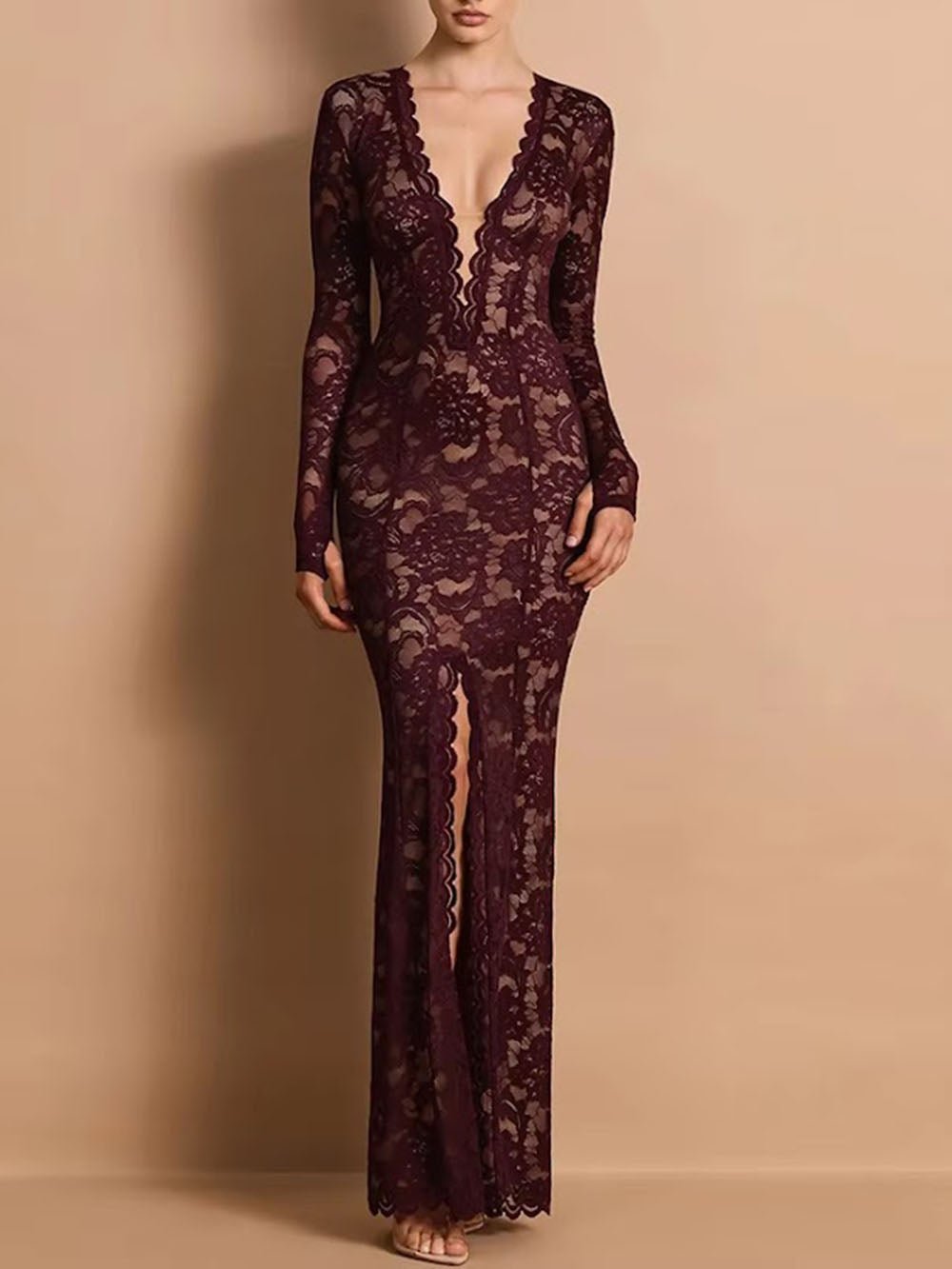 Rosalie Lace Plunge Gown Dress - Fashion Pov