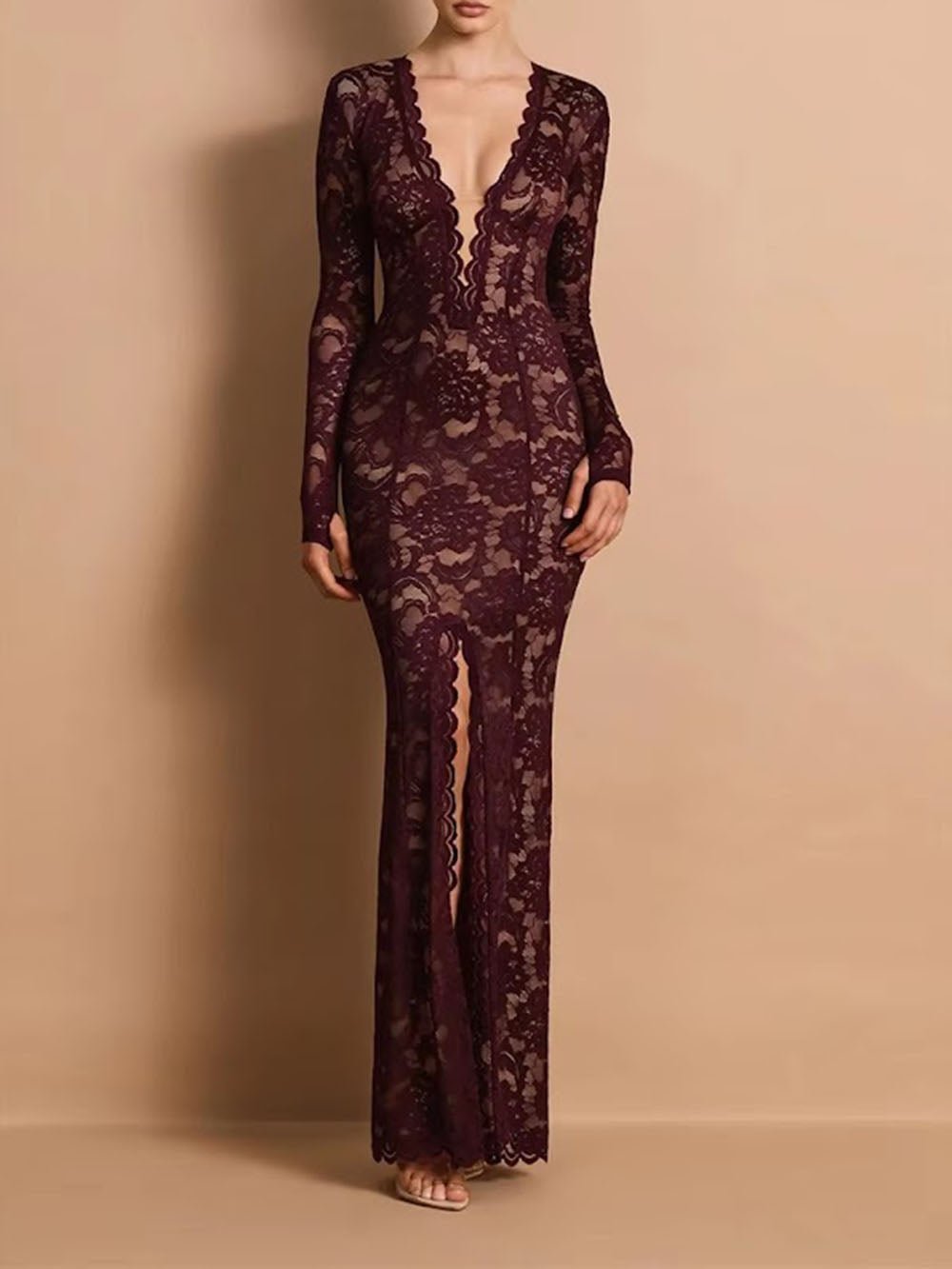 Rosalie Lace Plunge Gown Dress - Fashion Pov