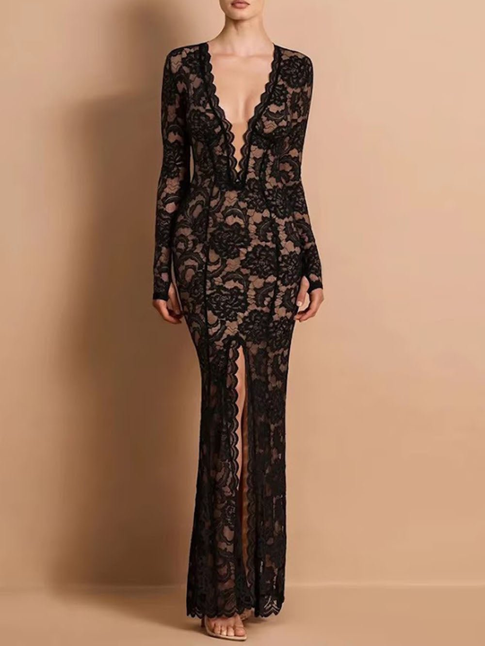 Rosalie Lace Plunge Gown Dress - Fashion Pov