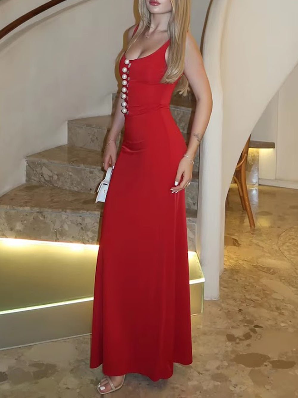 Rosalie Pearl Button Gown Dress - Fashion Pov