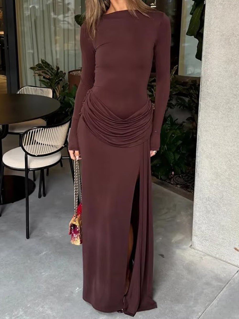 Sabine Ruched Slit Maxi Dress - Fashion Pov