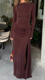 Sabine Ruched Slit Maxi Dress - Fashion Pov