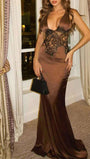 Sabrina Lace Backless Maxi Dress Chocolate Silk - Fashion Pov