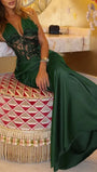 Sabrina Lace Backless Maxi Dress Emerald - Fashion Pov