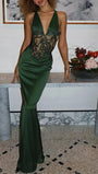 Sabrina Lace Backless Maxi Dress Emerald - Fashion Pov