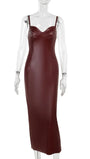Sage Backless Faux Leather Maxi Dress - Fashion Pov