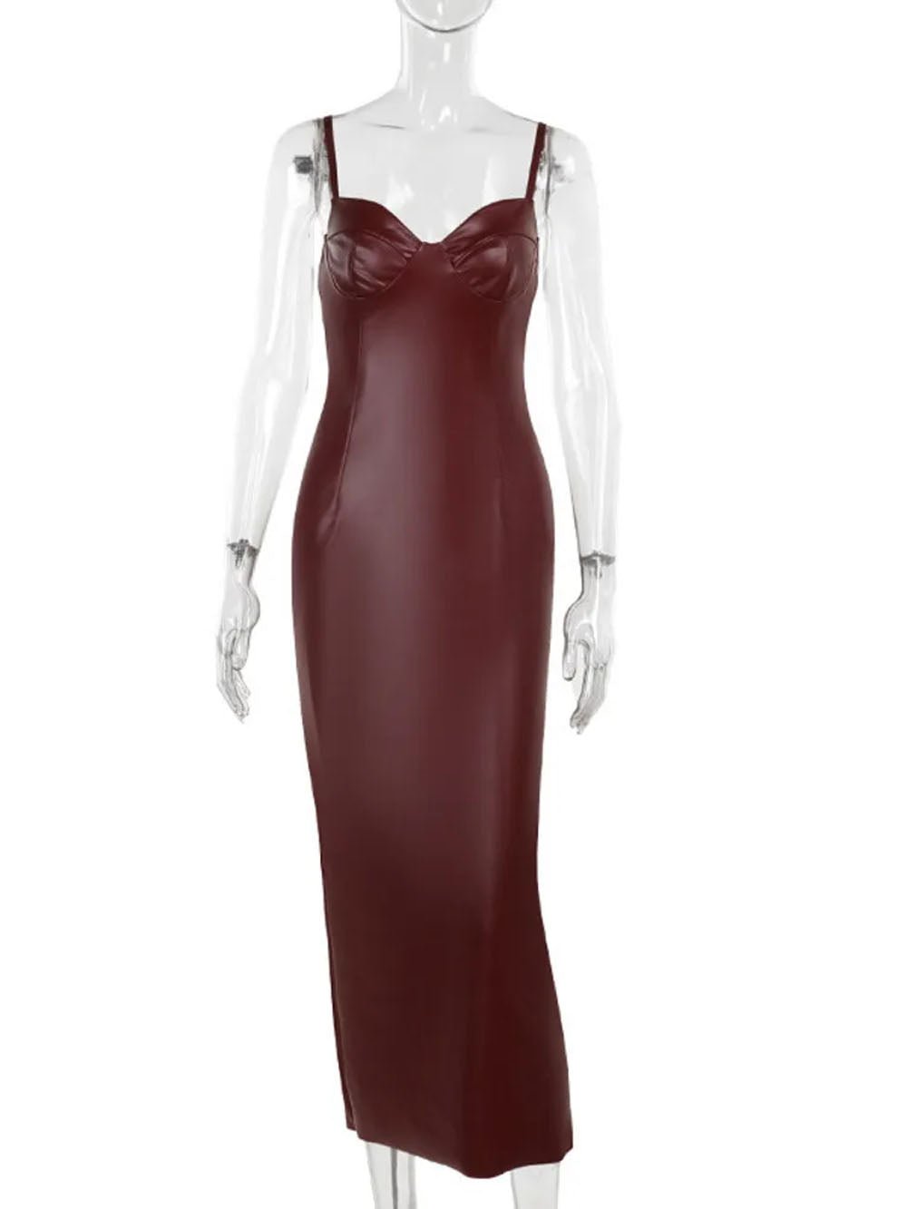 princess polly baby blue dress Easter Dresses Brown Sleeveless Backless Slit Spaghetti Strap Formal Evening Party Leather Bodycon Maxi Slip Dress(Brown/L)