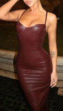 Sage Backless Faux Leather Maxi Dress - Fashion Pov