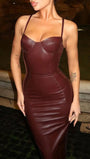 Sage Backless Faux Leather Maxi Dress - Fashion Pov