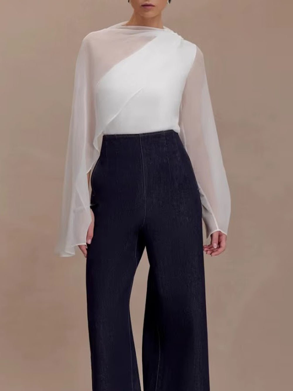 Seraphina Sheer Draped Sleeve Blouse - Fashion Pov