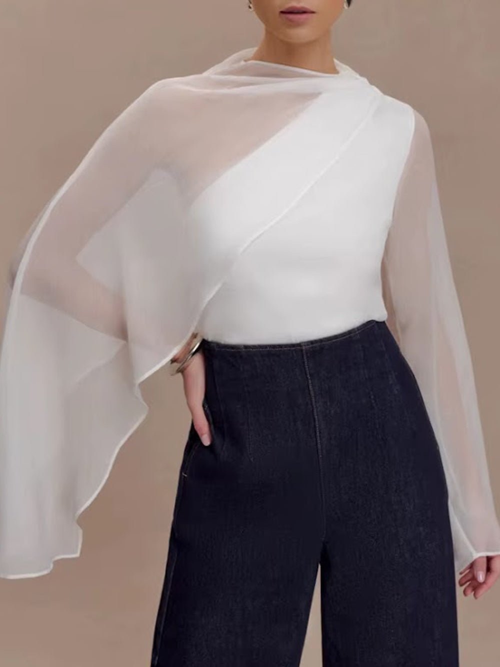Seraphina Sheer Draped Sleeve Blouse - Fashion Pov