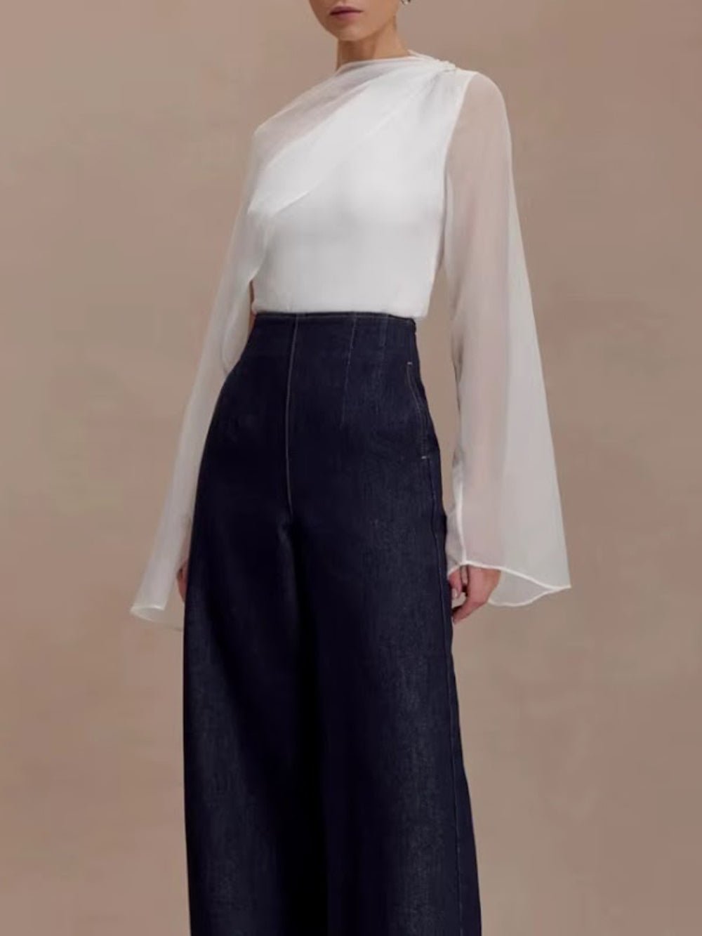 Seraphina Sheer Draped Sleeve Blouse - Fashion Pov
