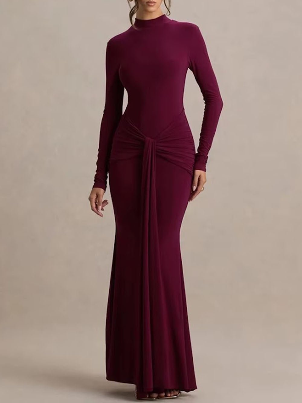 Serena Knotted Long Sleeve Maxi Dress - Fashion Pov