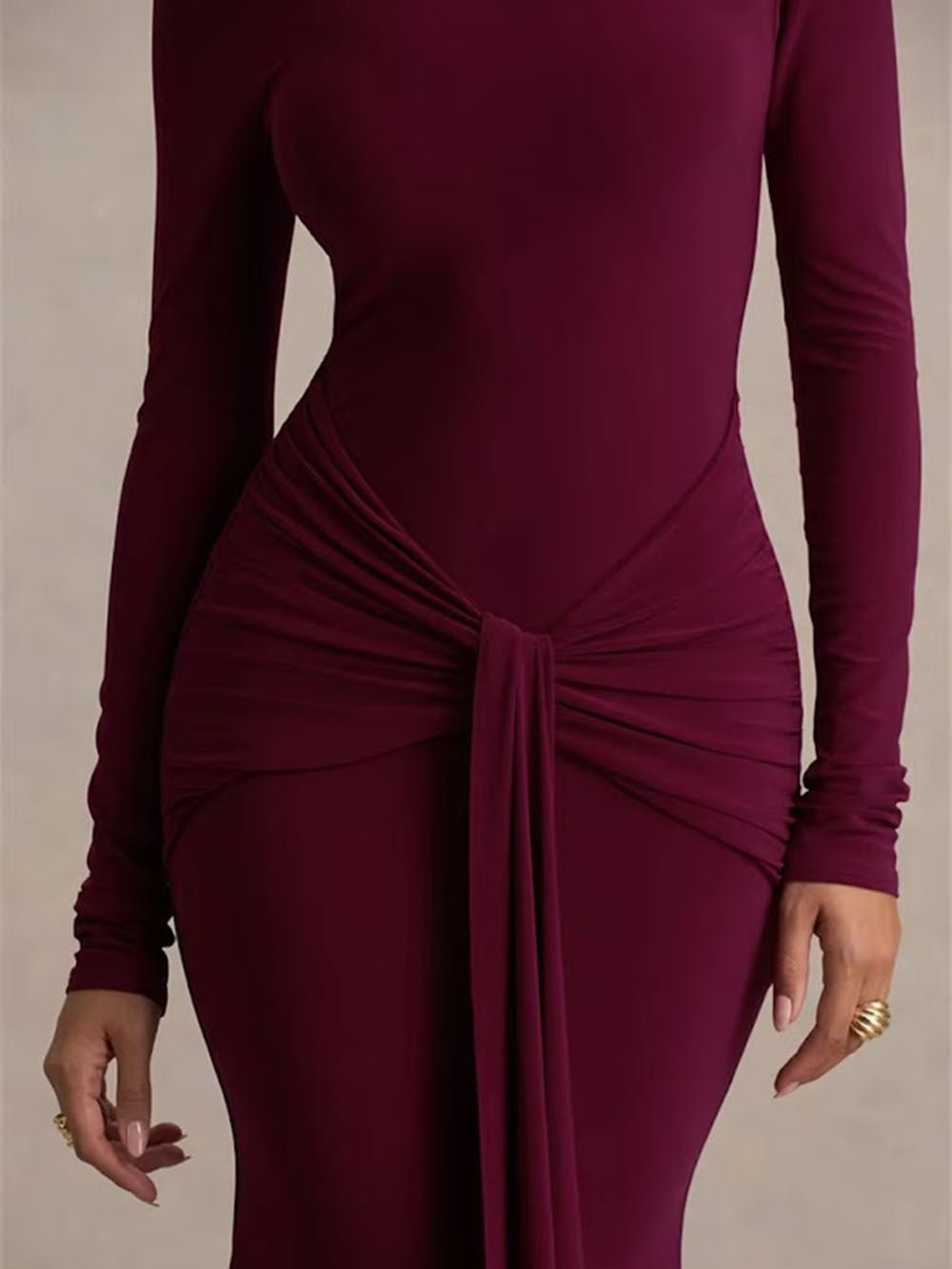 Serena Knotted Long Sleeve Maxi Dress - Fashion Pov