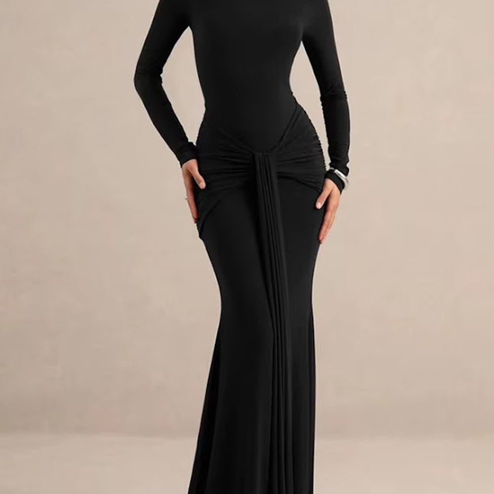 Serena Knotted Long Sleeve Maxi Dress - Fashion Pov