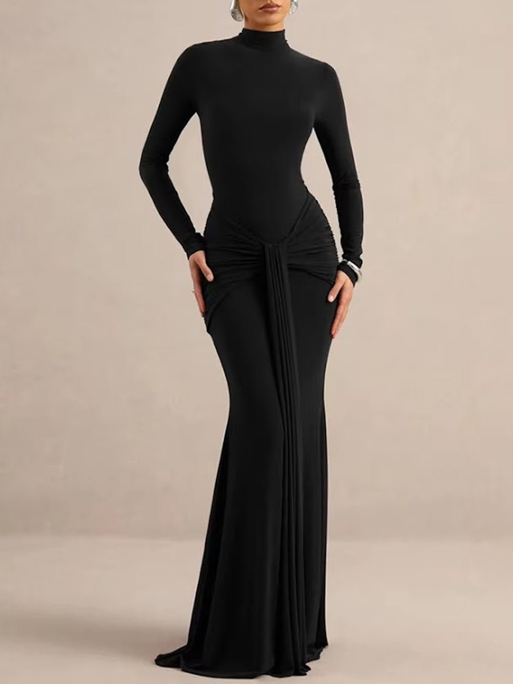 Serena Knotted Long Sleeve Maxi Dress - Fashion Pov