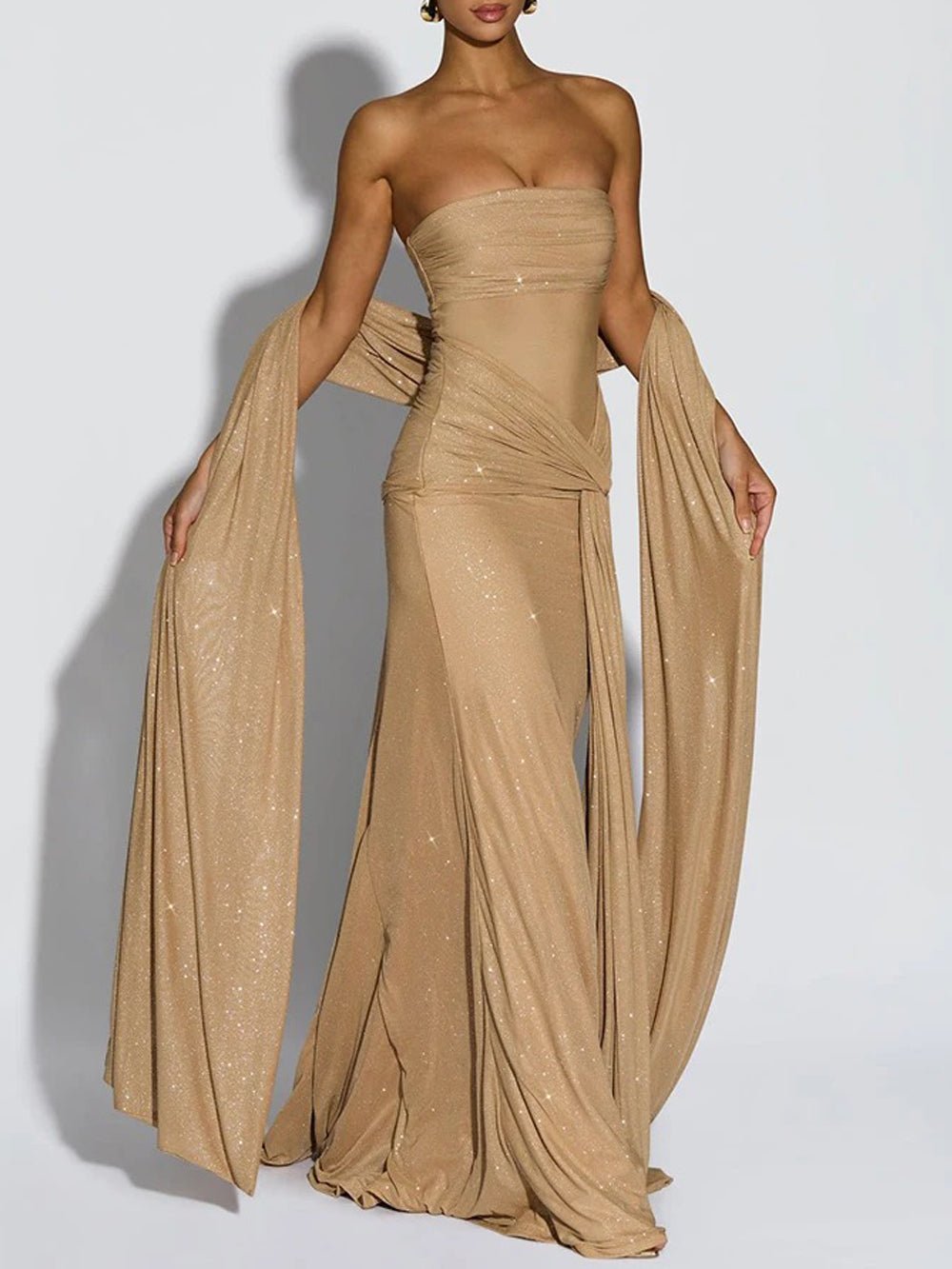 Serena Sparkle Draped Evening Gown - Fashion Pov