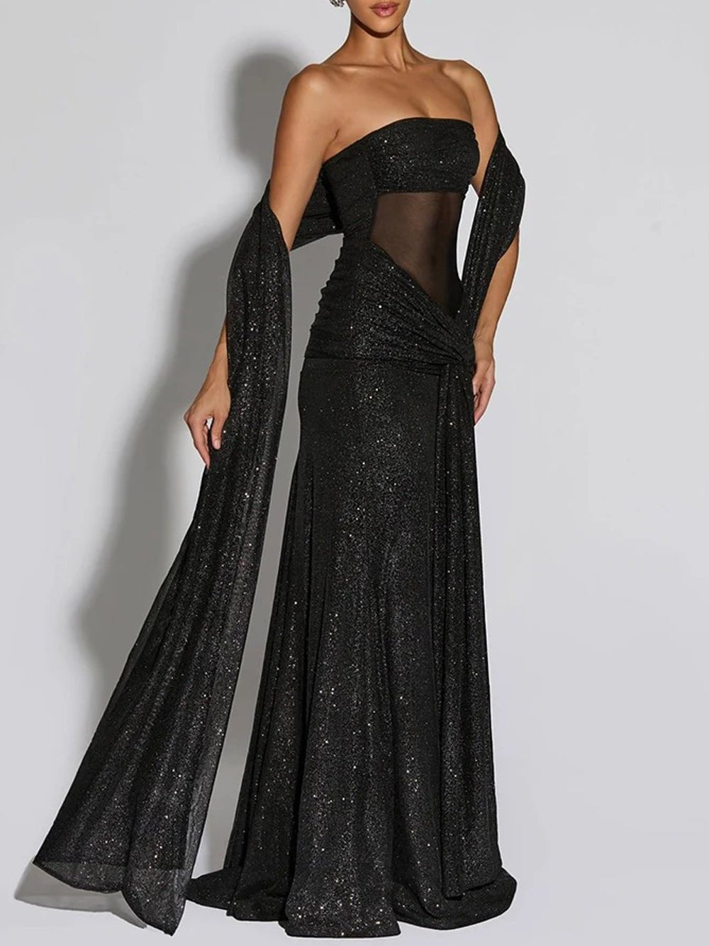 Serena Sparkle Draped Evening Gown - Fashion Pov
