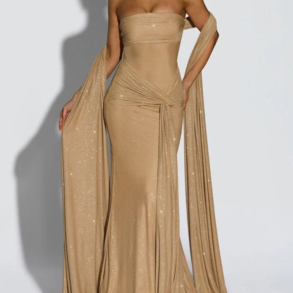 Serena Sparkle Draped Evening Gown - Fashion Pov