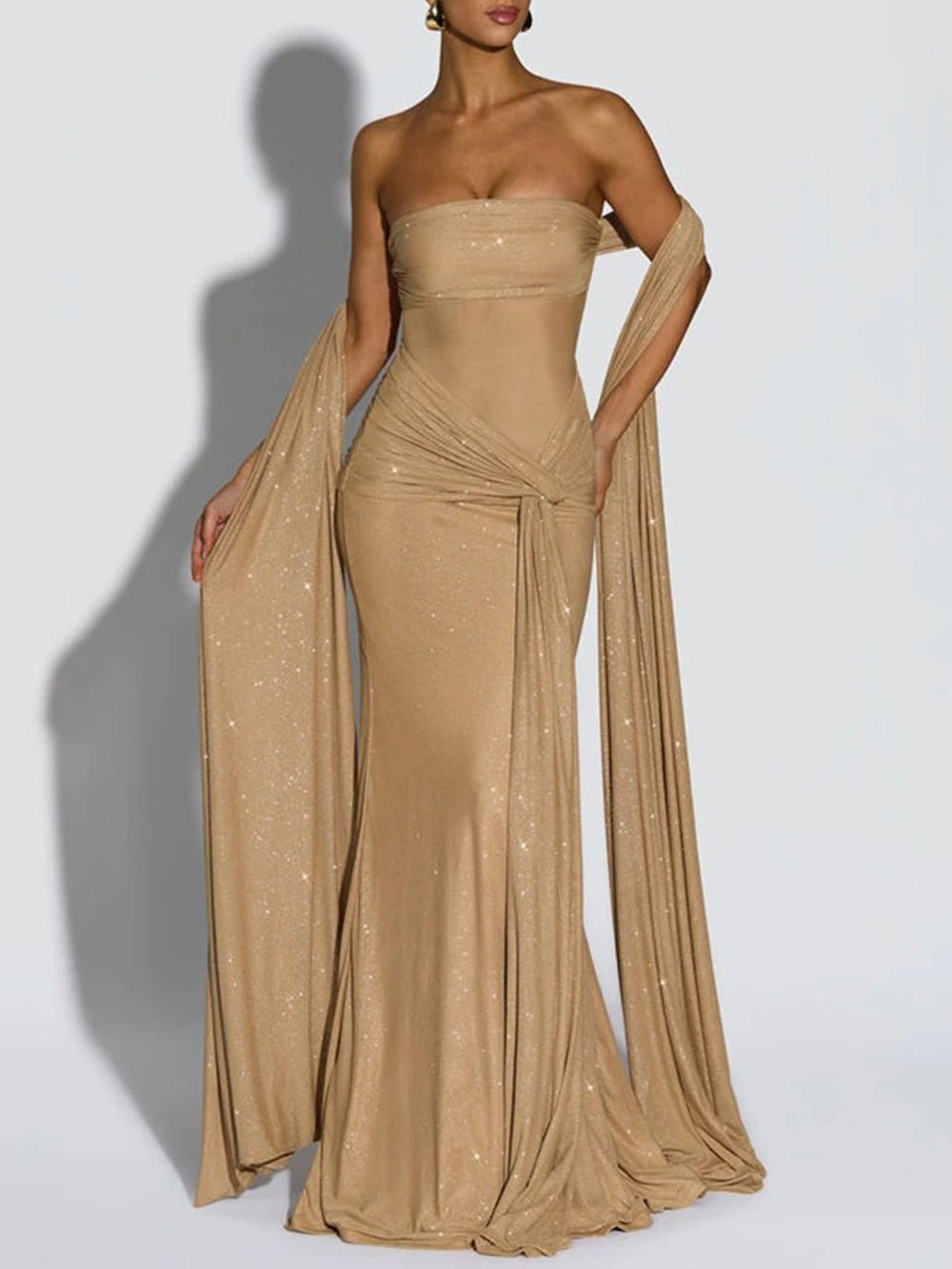 Serena Sparkle Draped Evening Gown - Fashion Pov