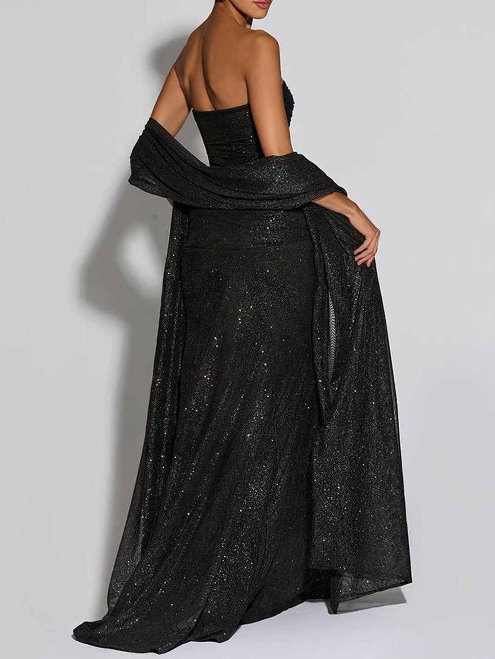 Serena Sparkle Draped Evening Gown - Fashion Pov
