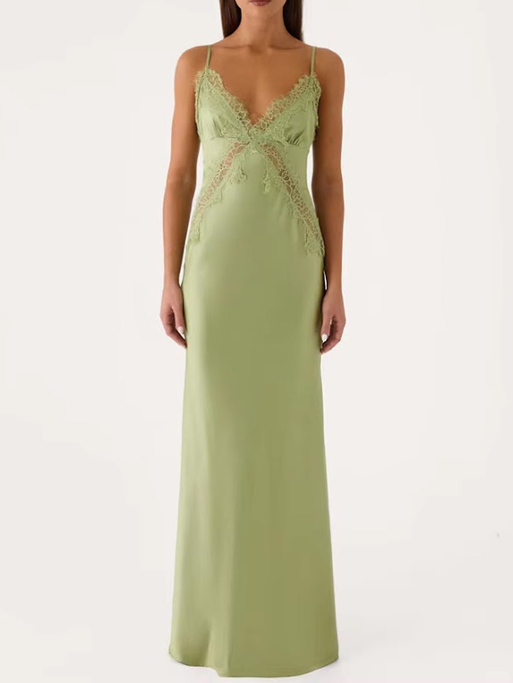 Siena Lace Trim Satin Maxi Dress - Fashion Pov