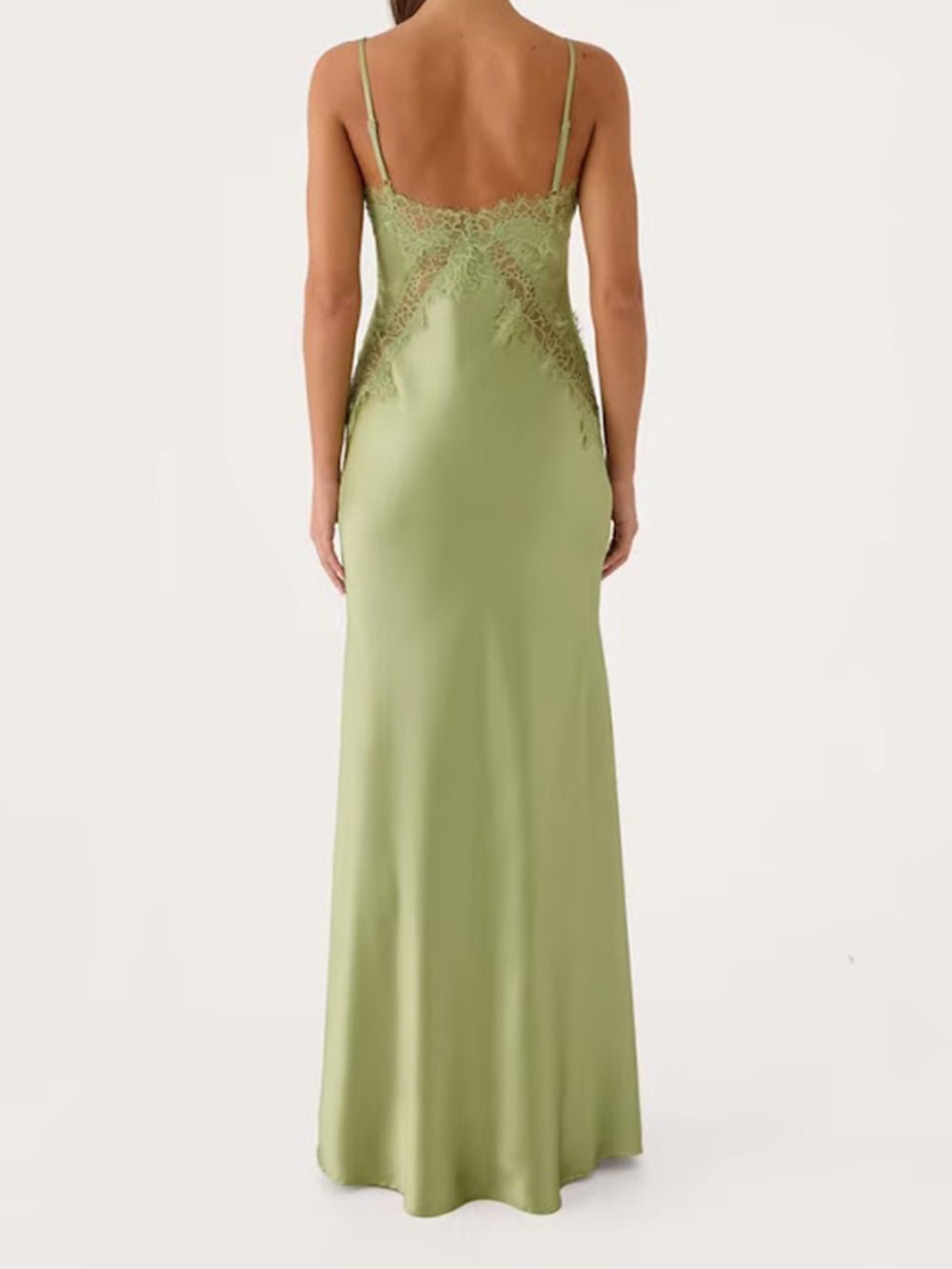 Siena Lace Trim Satin Maxi Dress - Fashion Pov