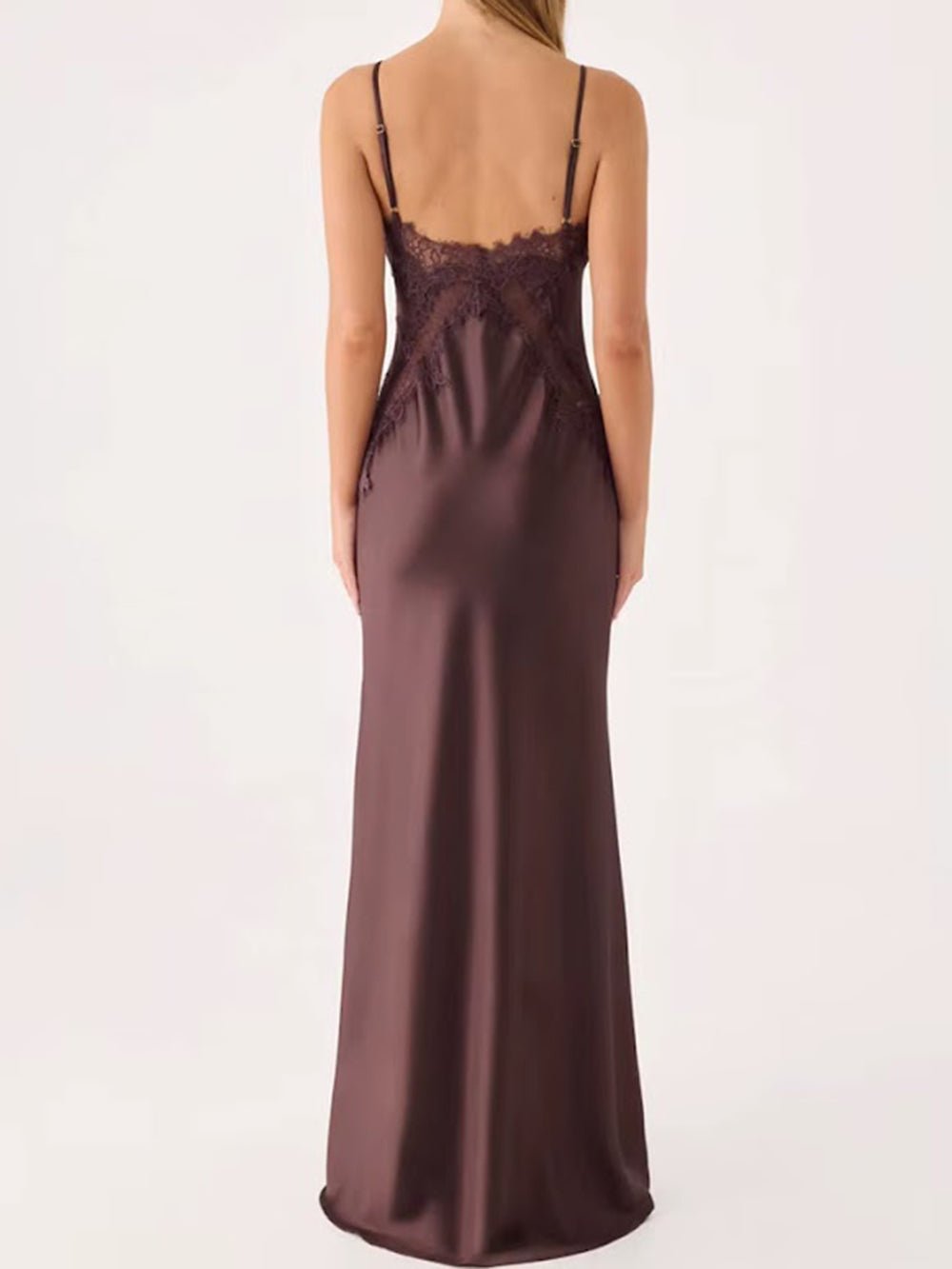 Siena Lace Trim Satin Maxi Dress - Fashion Pov
