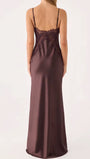 Siena Lace Trim Satin Maxi Dress - Fashion Pov