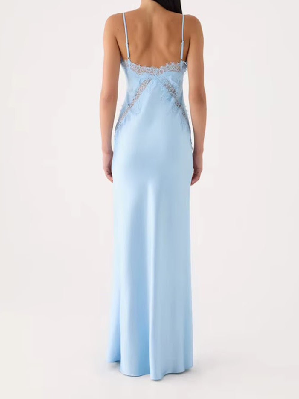 Siena Lace Trim Satin Maxi Dress - Fashion Pov