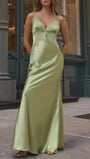 Siena Lace Trim Satin Maxi Dress - Fashion Pov