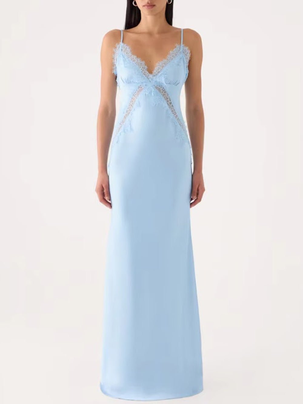 Siena Lace Trim Satin Maxi Dress - Fashion Pov