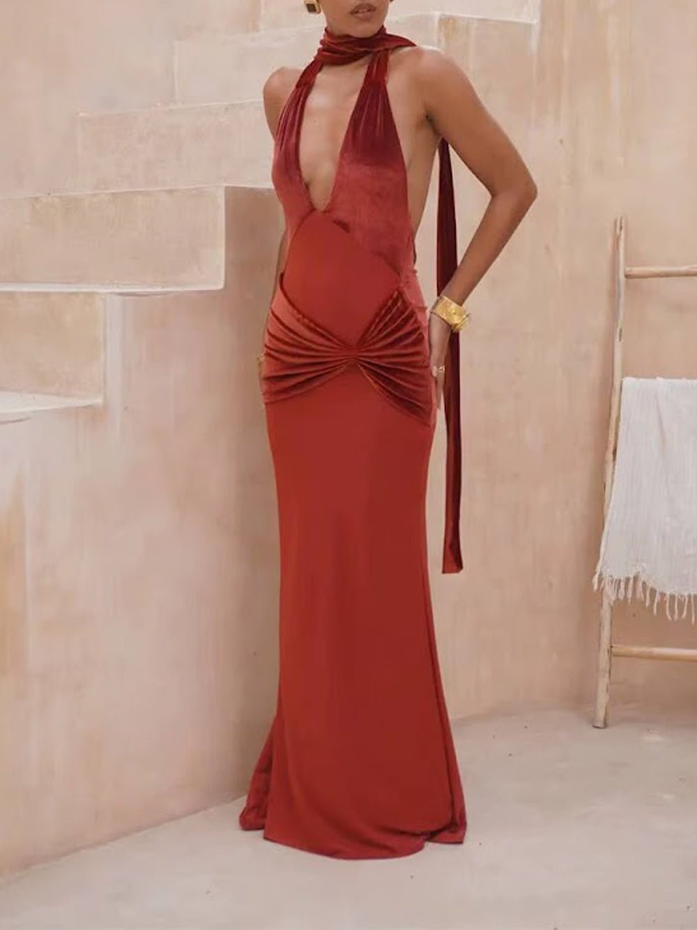 Sienna Cutout Halter Gown Dress - Fashion Pov