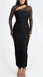 Sienna Mesh Ruched Maxi Dress Black - Fashion Pov