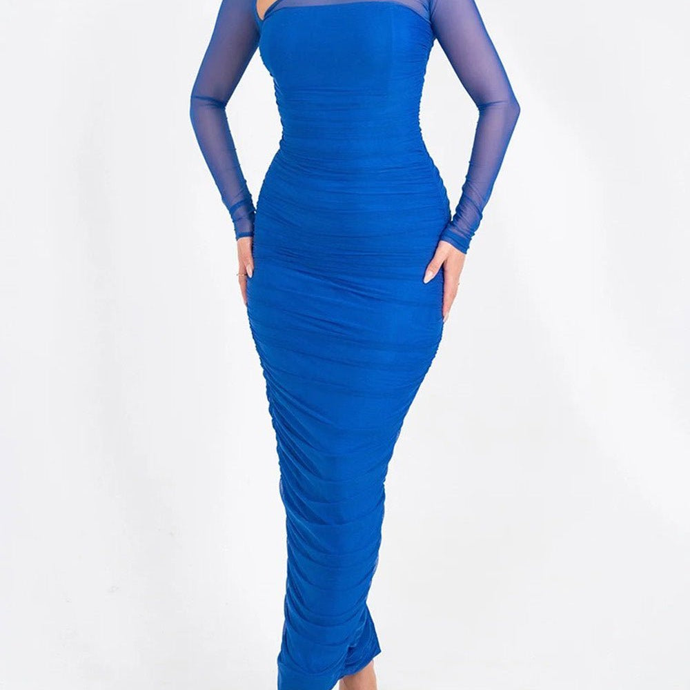 Sienna Mesh Ruched Maxi Dress - Fashion Pov