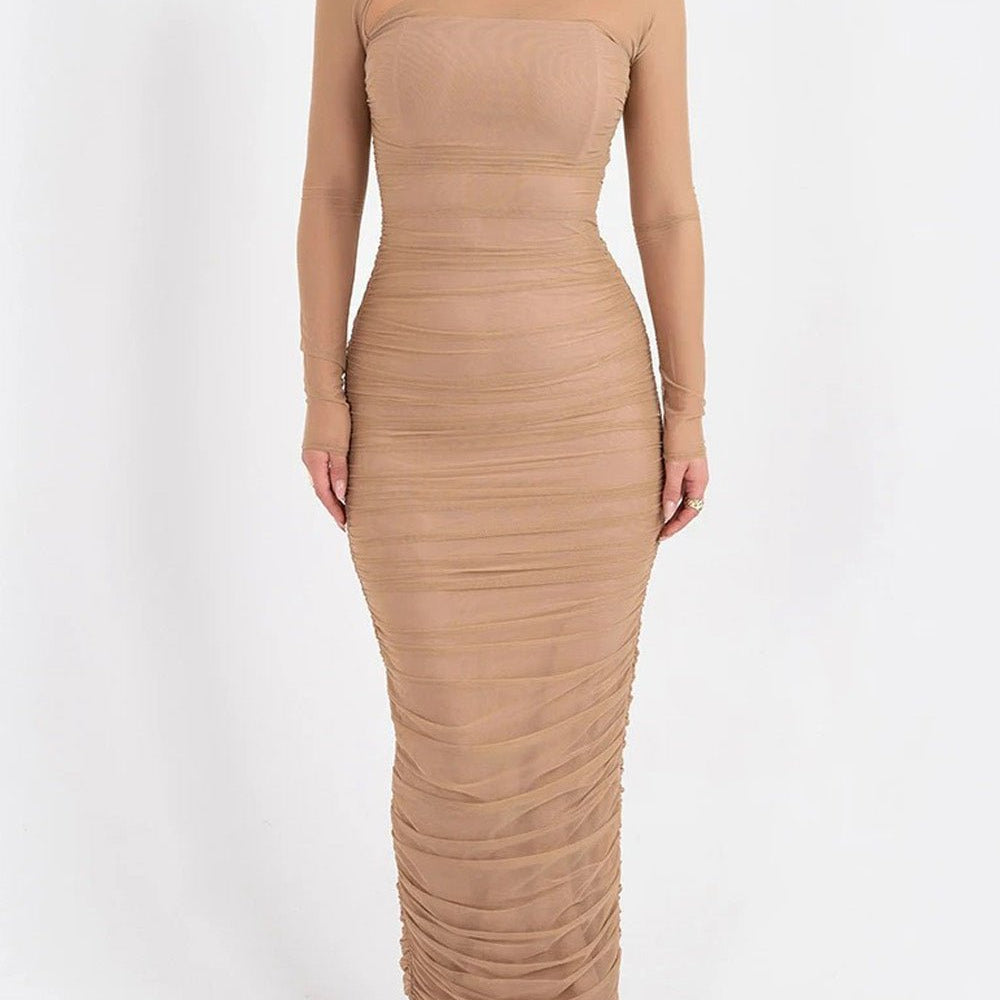Sienna Mesh Ruched Maxi Dress - Fashion Pov