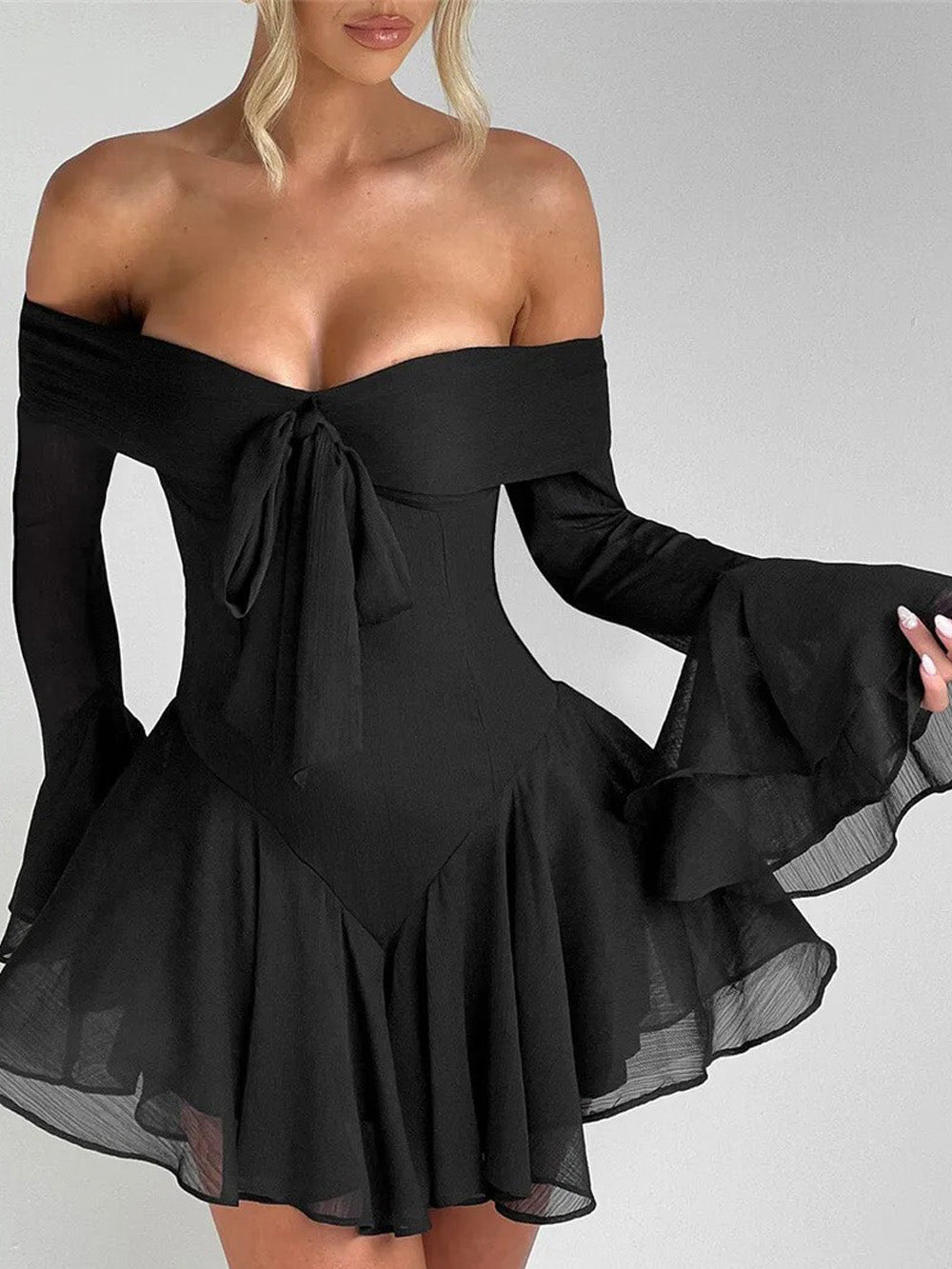 Sienna Off - Shoulder Flare Mini Dress - Fashion Pov