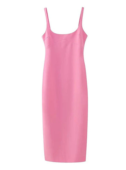 Sofia Back Slit Solid Midi Dress - Fashion Pov