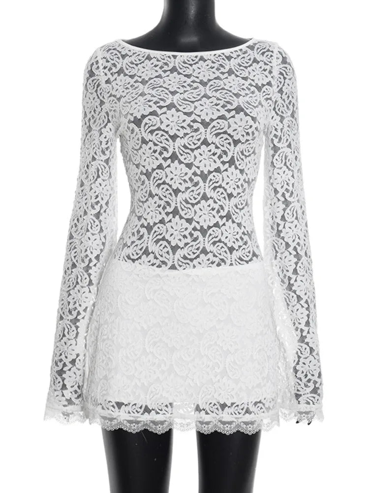 Sofia Lace Long Sleeve Mini Dress - Fashion Pov