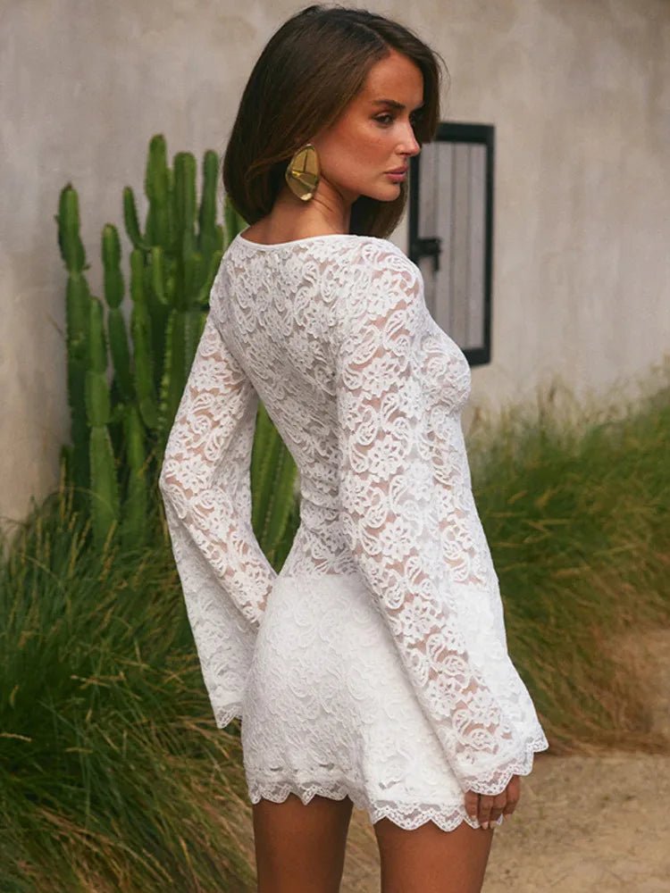 Sofia Lace Long Sleeve Mini Dress - Fashion Pov